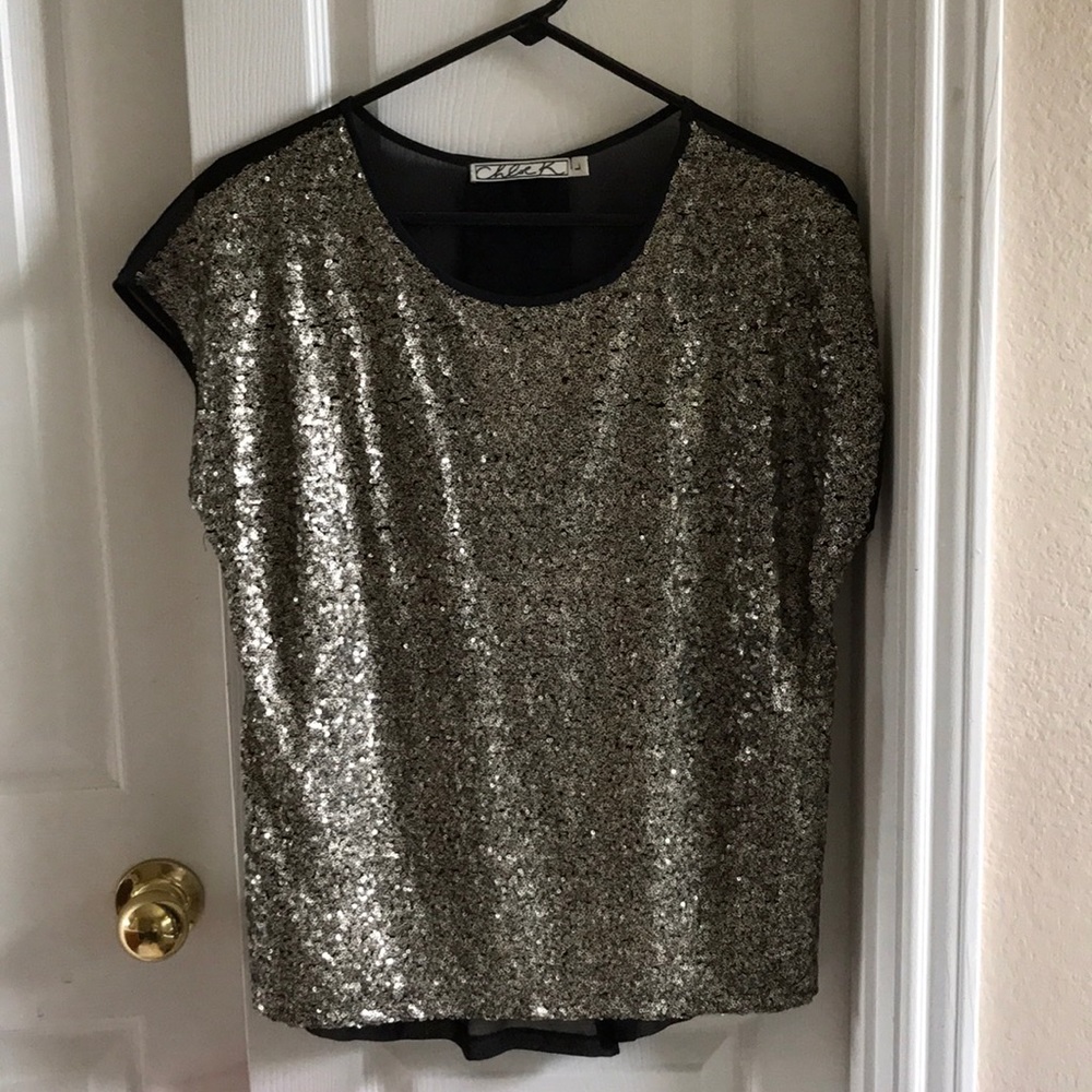 Black with gold sequined top